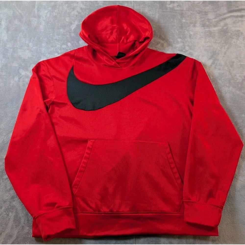 Nike Therma Pullover Black Big Center Swoosh Hoodie CK6458-657 Red Men's L